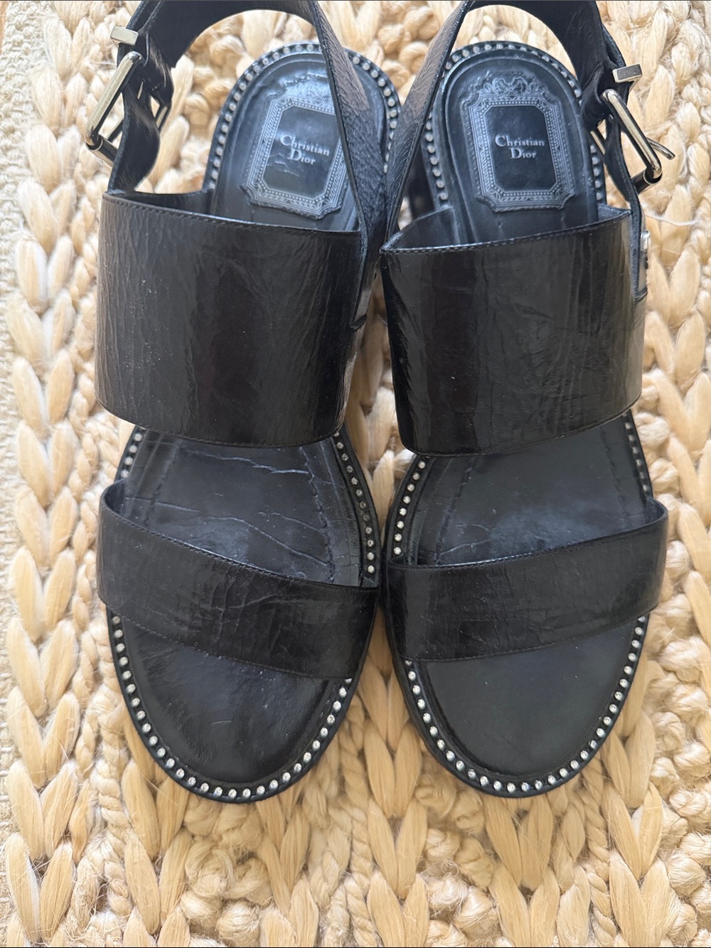 Dior Black Leather Studded Strap Sandals with Ankle Buckle - Picture 1 of 6